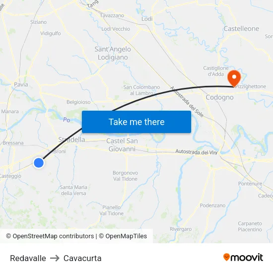 Redavalle to Cavacurta map