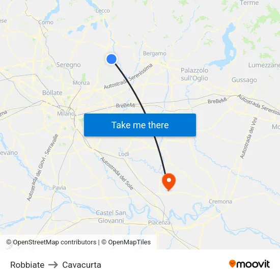 Robbiate to Cavacurta map
