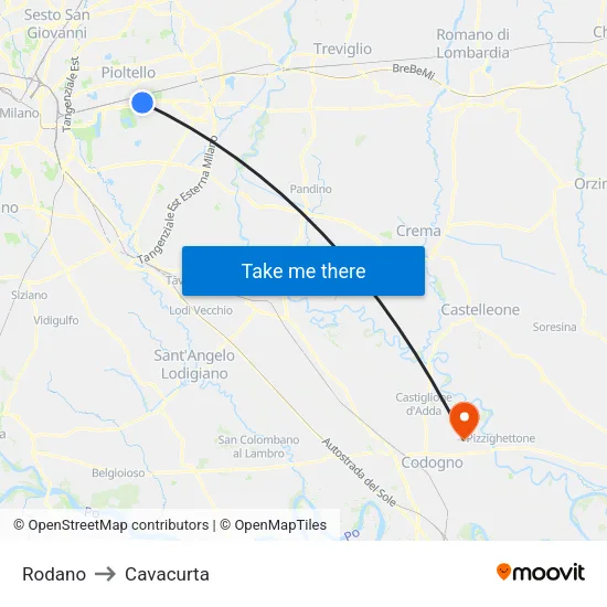 Rodano to Cavacurta map
