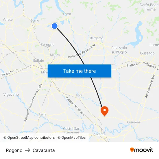Rogeno to Cavacurta map