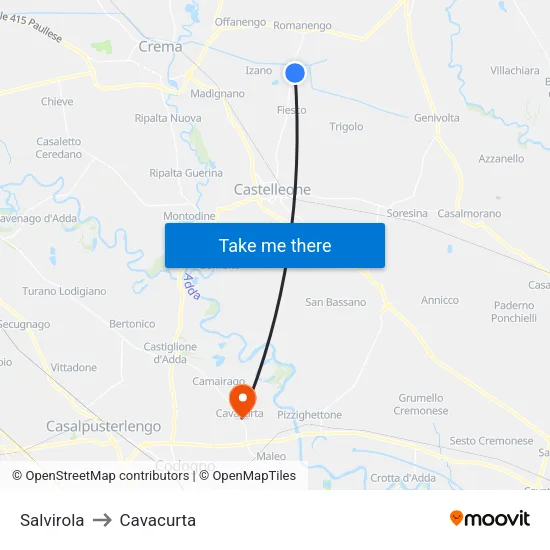 Salvirola to Cavacurta map