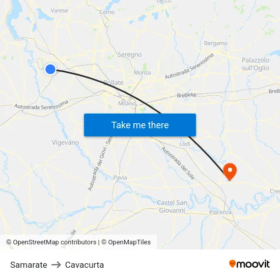 Samarate to Cavacurta map