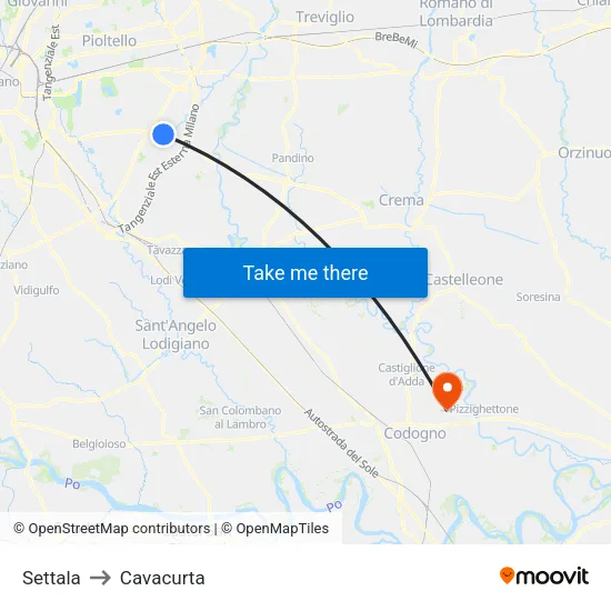 Settala to Cavacurta map