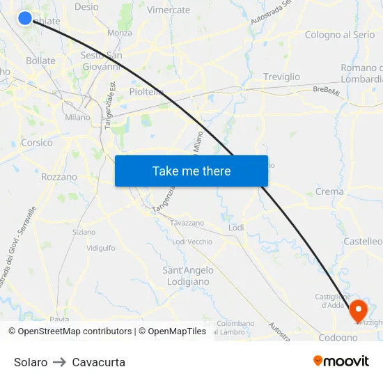 Solaro to Cavacurta map