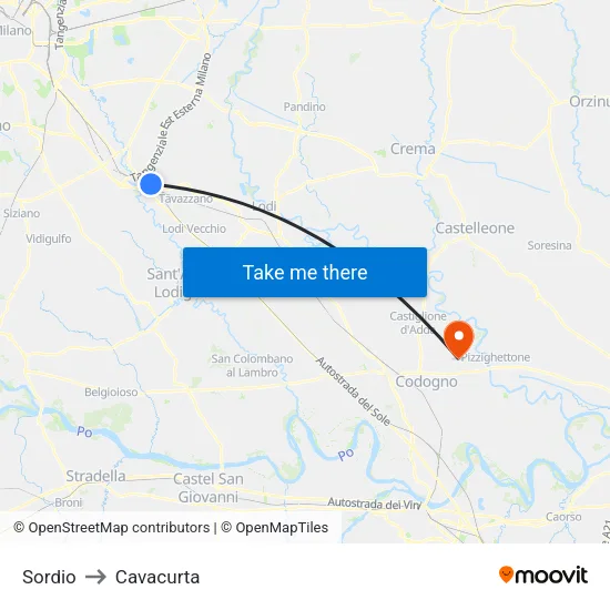 Sordio to Cavacurta map
