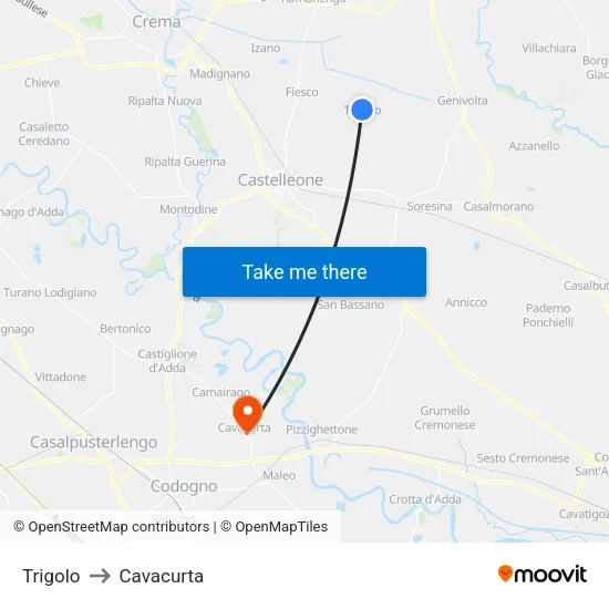 Trigolo to Cavacurta map