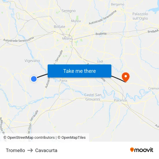 Tromello to Cavacurta map