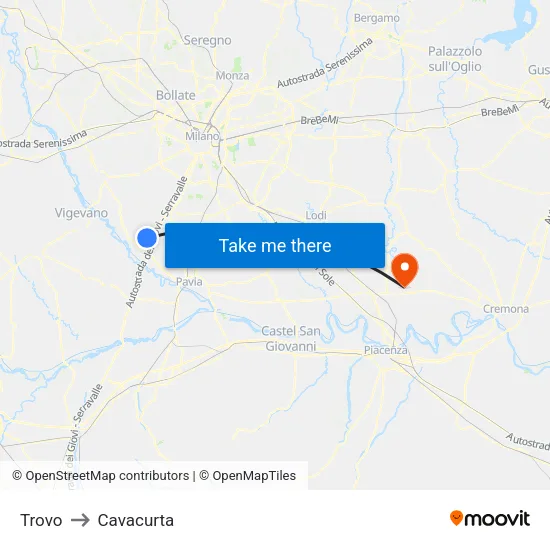 Trovo to Cavacurta map