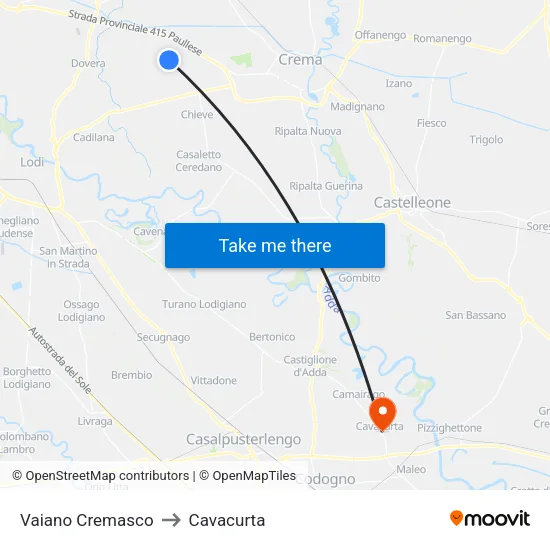 Vaiano Cremasco to Cavacurta map