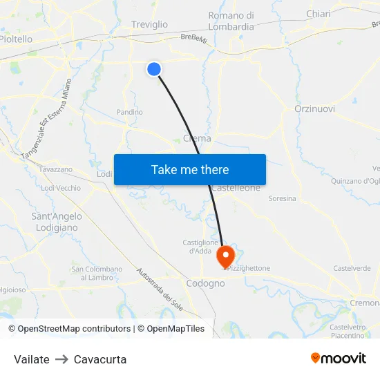 Vailate to Cavacurta map