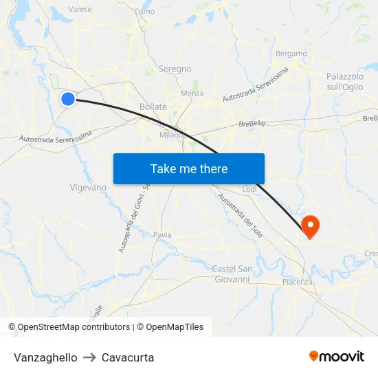Vanzaghello to Cavacurta map