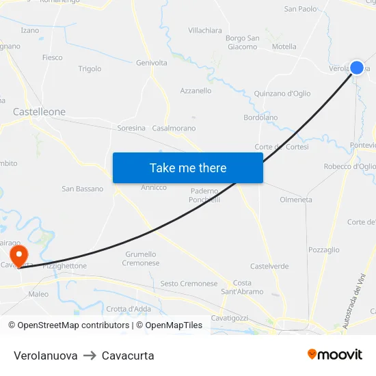 Verolanuova to Cavacurta map