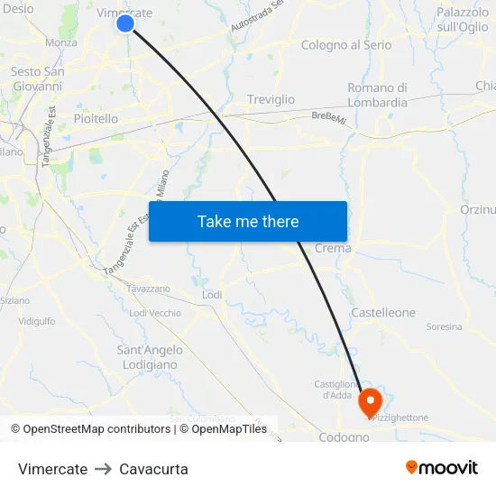 Vimercate to Cavacurta map