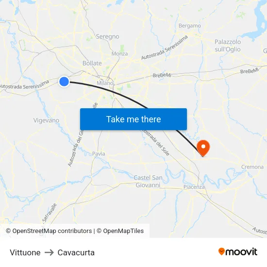 Vittuone to Cavacurta map