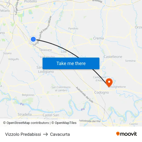 Vizzolo Predabissi to Cavacurta map