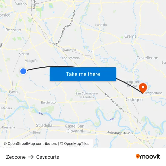 Zeccone to Cavacurta map