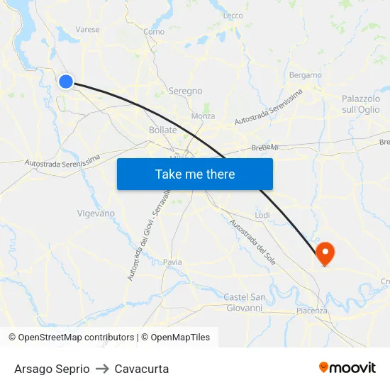 Arsago Seprio to Cavacurta map