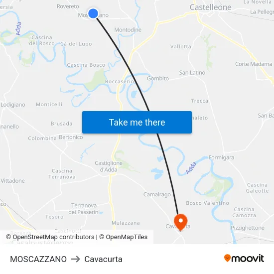 MOSCAZZANO to Cavacurta map