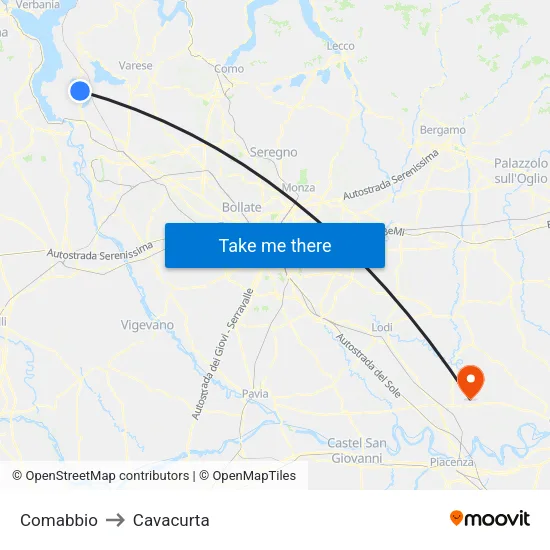 Comabbio to Cavacurta map