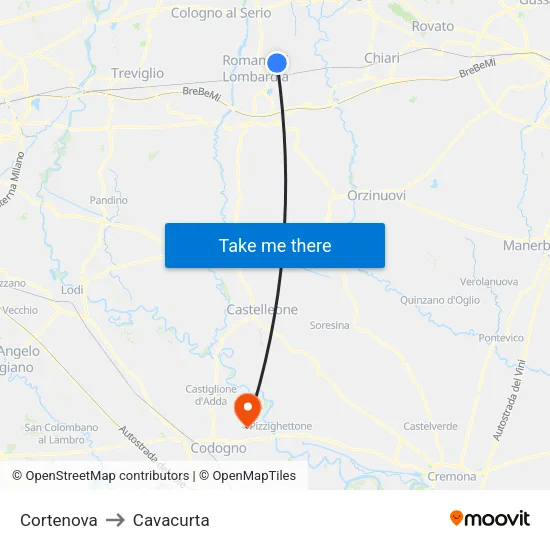 Cortenova to Cavacurta map