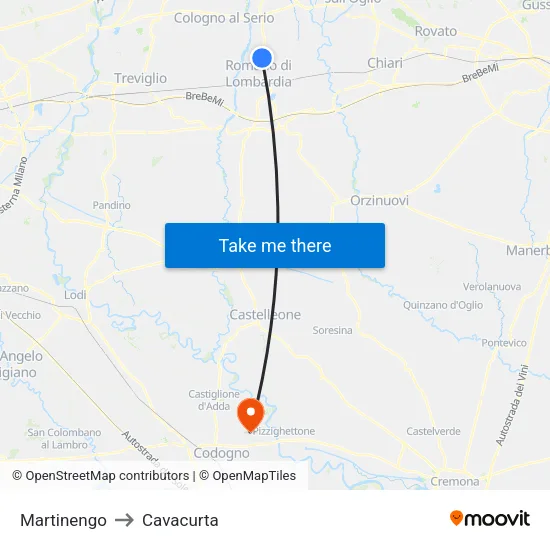 Martinengo to Cavacurta map