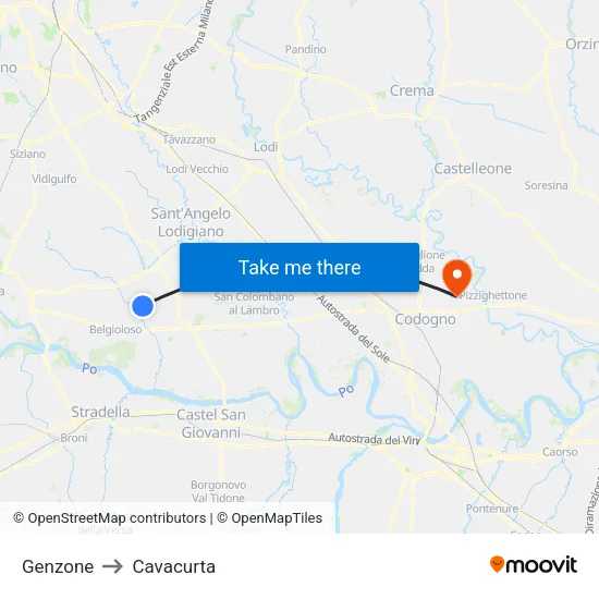 Genzone to Cavacurta map