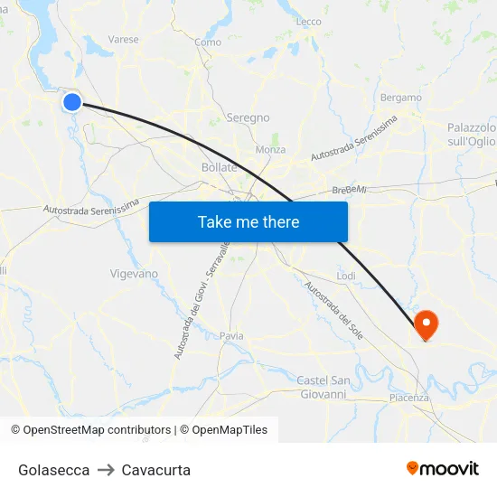 Golasecca to Cavacurta map