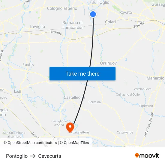 Pontoglio to Cavacurta map