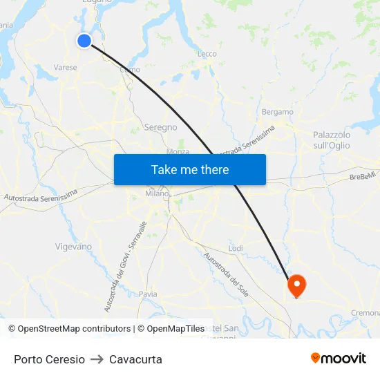 Porto Ceresio to Cavacurta map