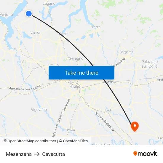 Mesenzana to Cavacurta map