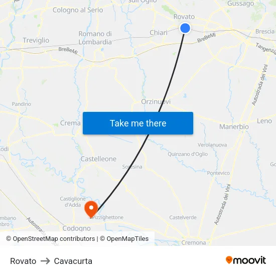 Rovato to Cavacurta map