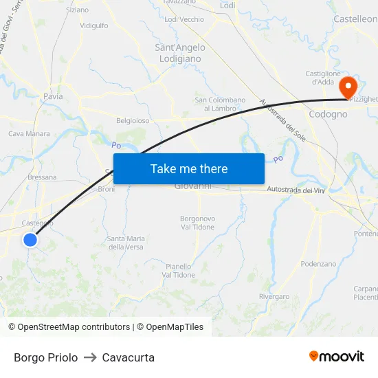 Borgo Priolo to Cavacurta map