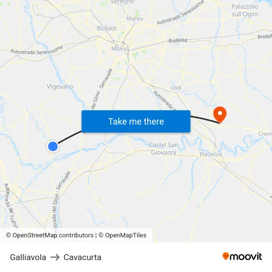 Galliavola to Cavacurta map