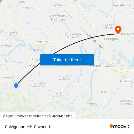 Calvignano to Cavacurta map