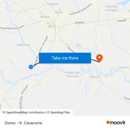 Dorno to Cavacurta map
