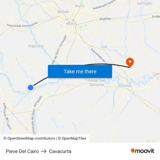 Pieve Del Cairo to Cavacurta map