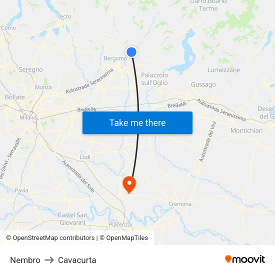 Nembro to Cavacurta map