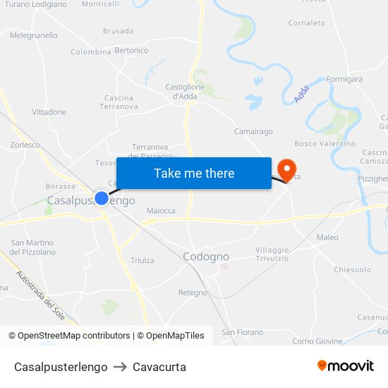 Casalpusterlengo to Cavacurta map