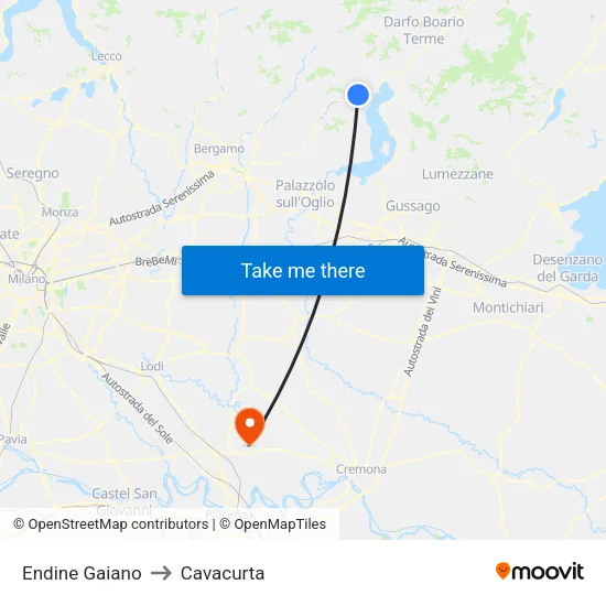 Endine Gaiano to Cavacurta map