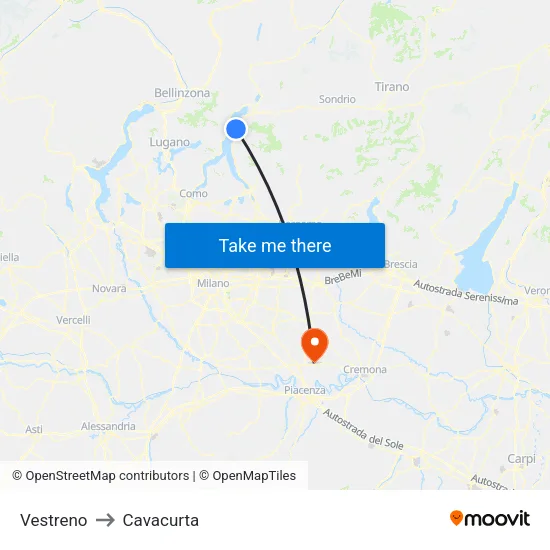 Vestreno to Cavacurta map