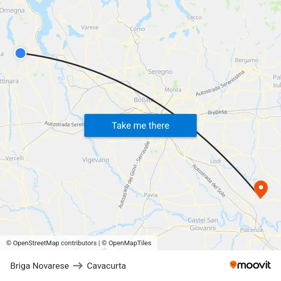 Briga Novarese to Cavacurta map