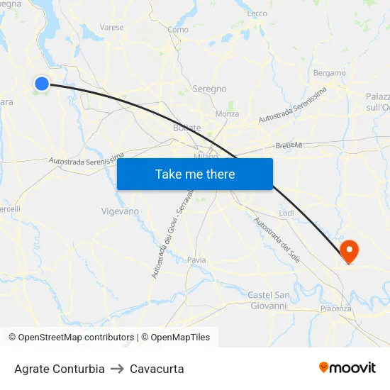 Agrate Conturbia to Cavacurta map