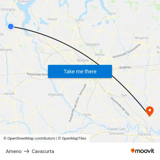 Ameno to Cavacurta map