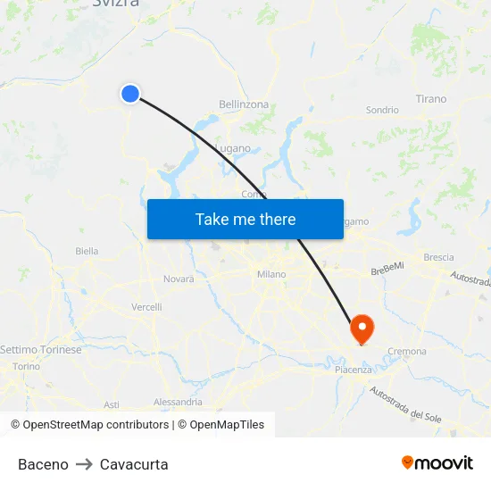 Baceno to Cavacurta map