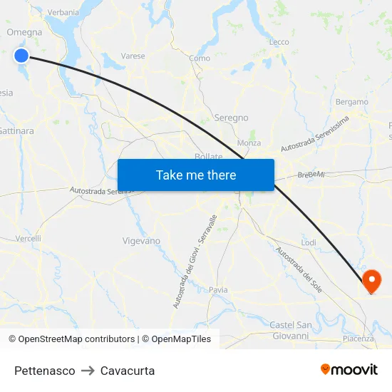 Pettenasco to Cavacurta map