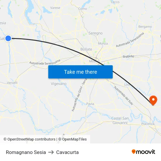 Romagnano Sesia to Cavacurta map