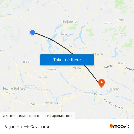 Viganella to Cavacurta map