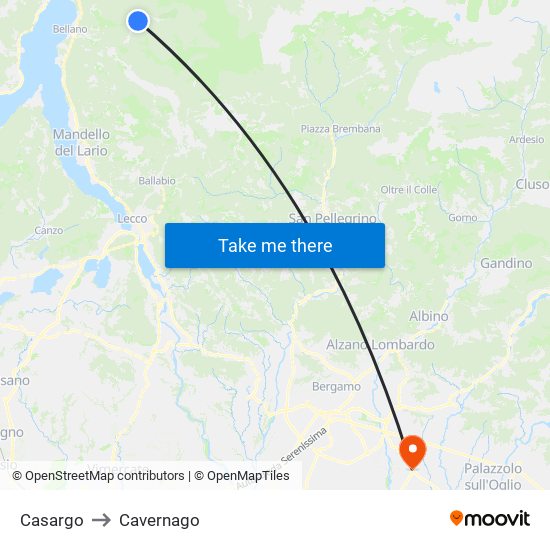 Casargo to Cavernago map
