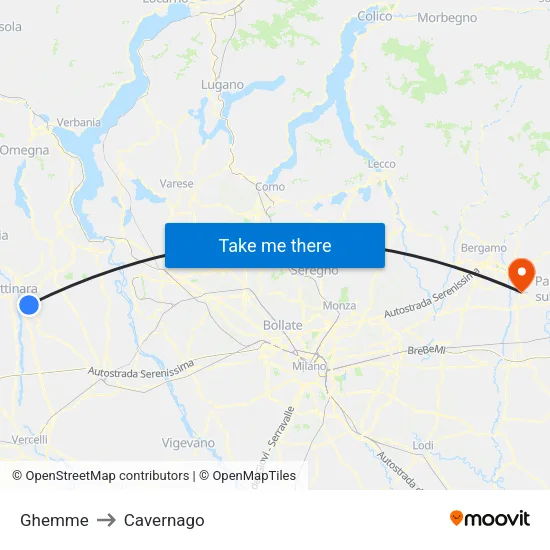 Ghemme to Cavernago map