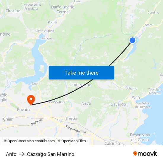Anfo to Cazzago San Martino map
